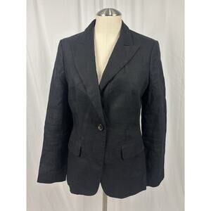 Women’s Black Linen Tailored Blazer Size 8 One Button Natural Luxury